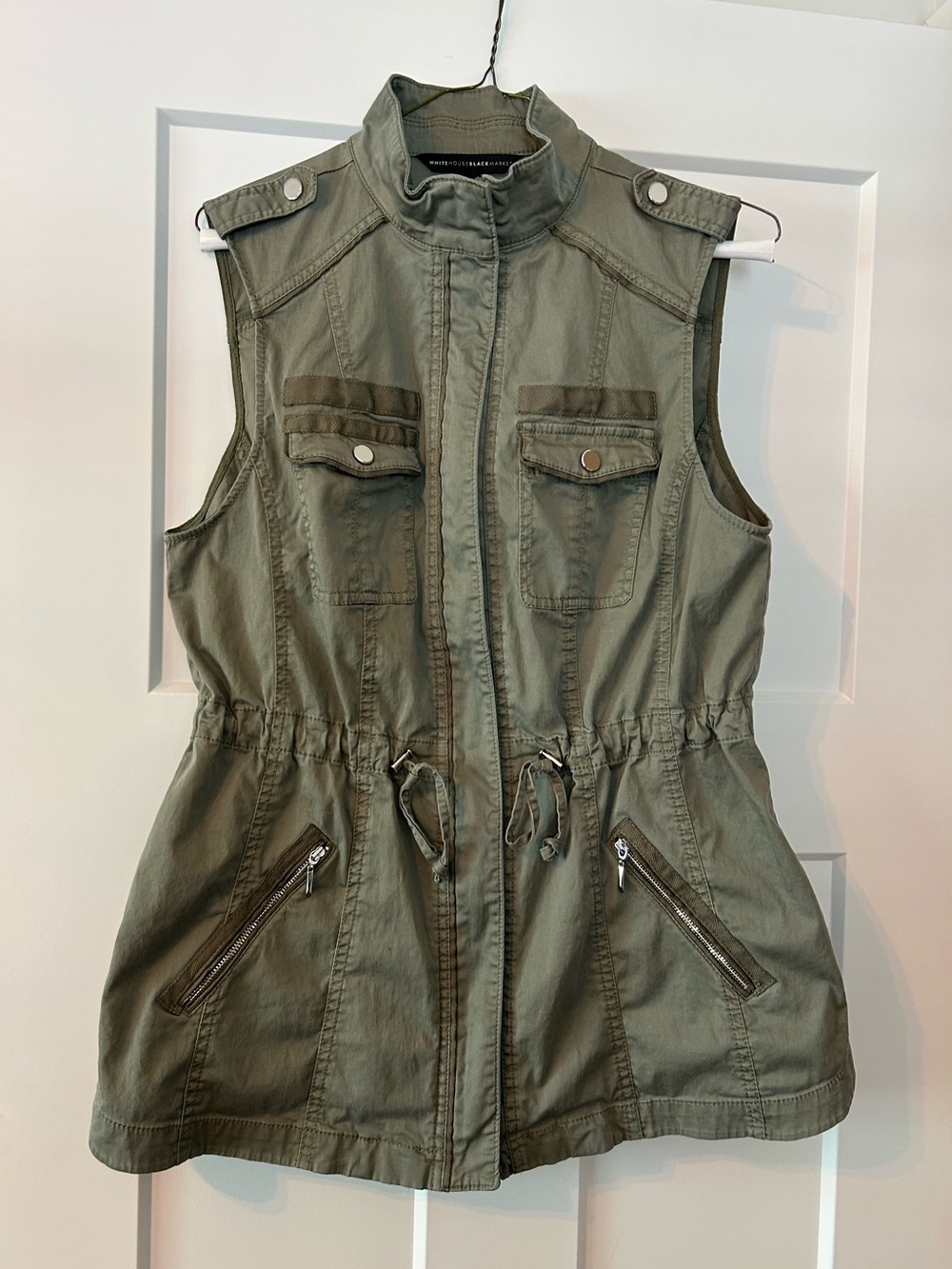 White House Black Market Olive Utility Drawstring Vest